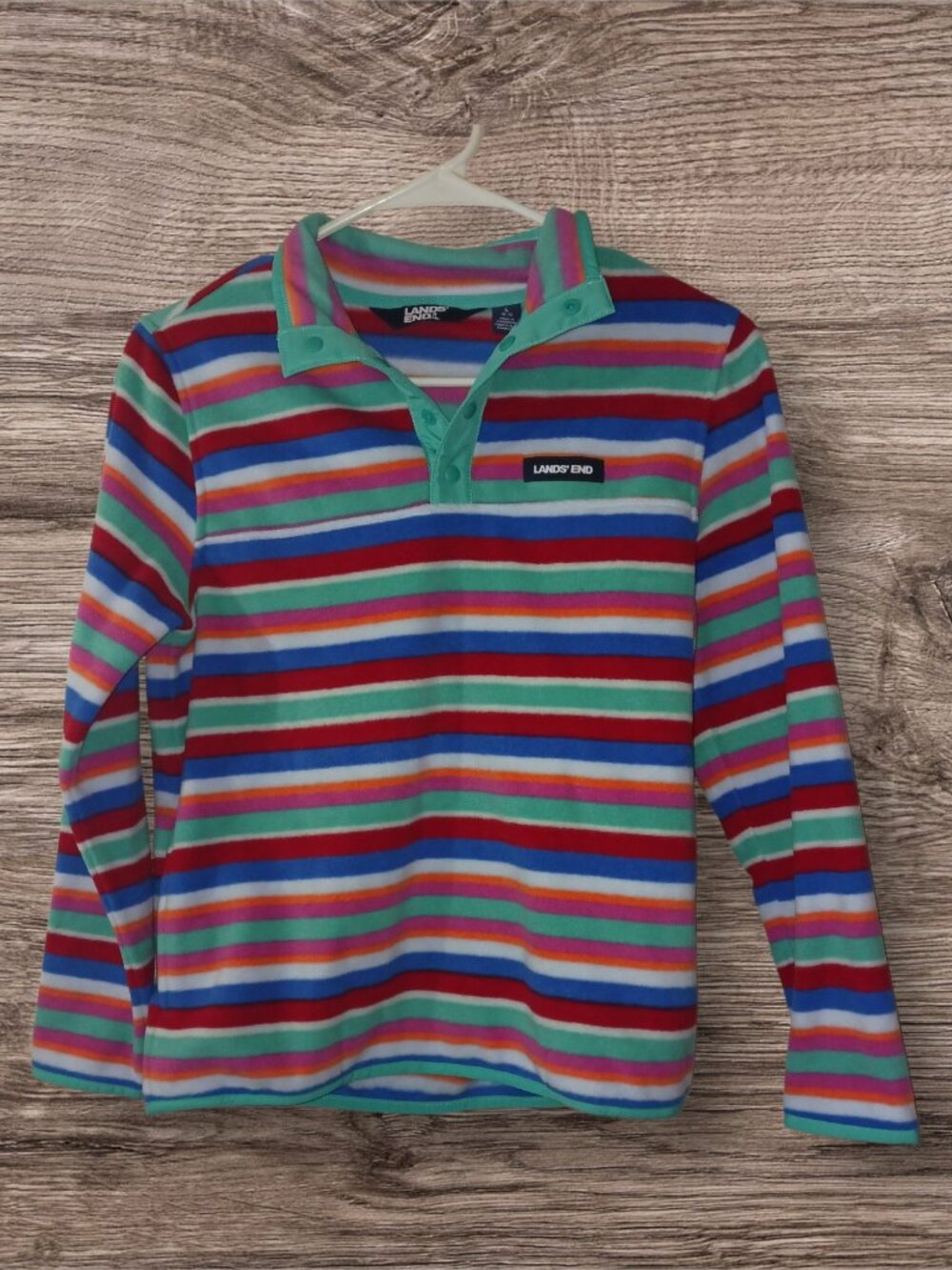 Lands' End Girls Striped Fleece Pullover Size Large 10/12 Multicolor